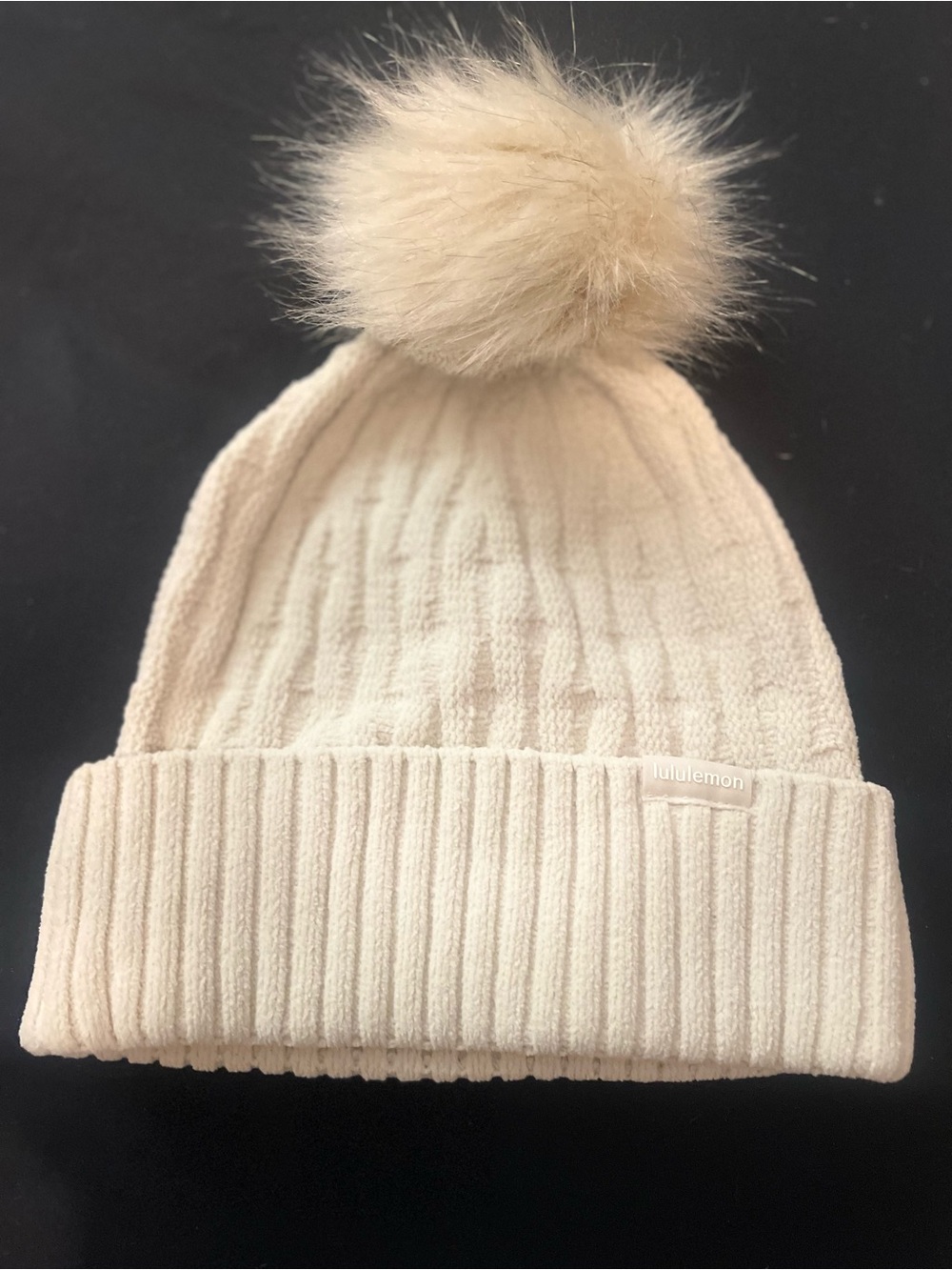 lululemon athletica Cream Knit Pom Beanie with Faux-Fur Pom